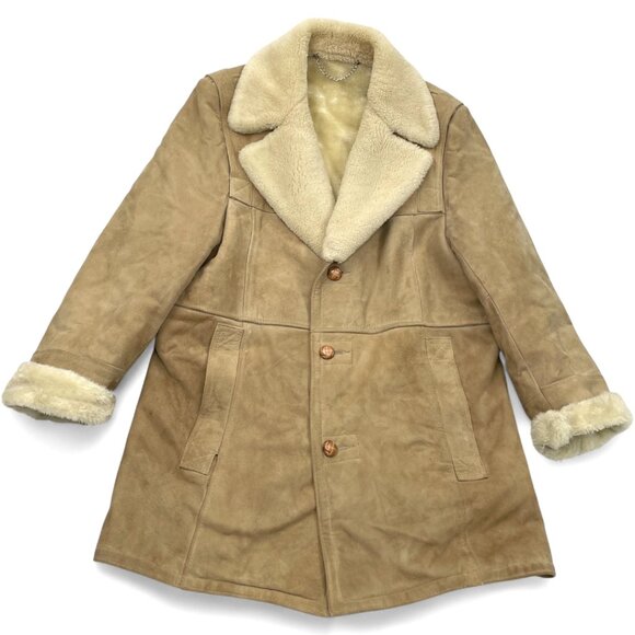 London Fog Shearling Lambskin Sheepskin Rancher Western Coat Jacket Men's Large - Picture 2 of 10